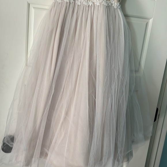 Girls formal dress tulle tutu skirt beige nude long lace bow 10 - Picture 3 of 6